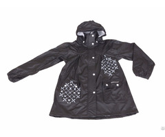 R 1022 1006 Black Pu Long Rain Jacket For Women