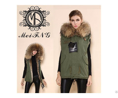Ladies Fur Vest Jacket With Big Hooded Coat