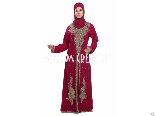 Maroon Dubai Fancy Jilbab Arabian Dress