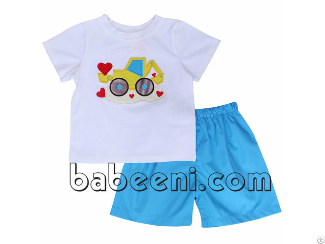 Adorable Truck With Red Hearts Applique Boy Sets Bb500