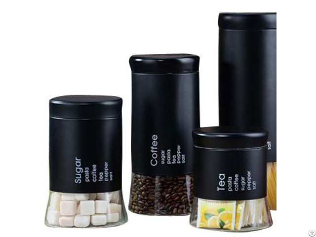 Black Glass Canister Set With Printing