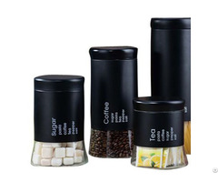 Black Glass Canister Set With Printing