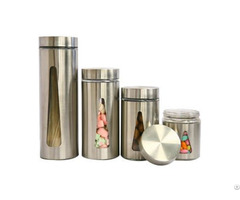 Glass Traingle Shape Caniser With Stainless Steel Sets