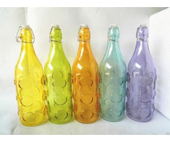 Glass Bottle With Colored And Chrysanthemum Stamp