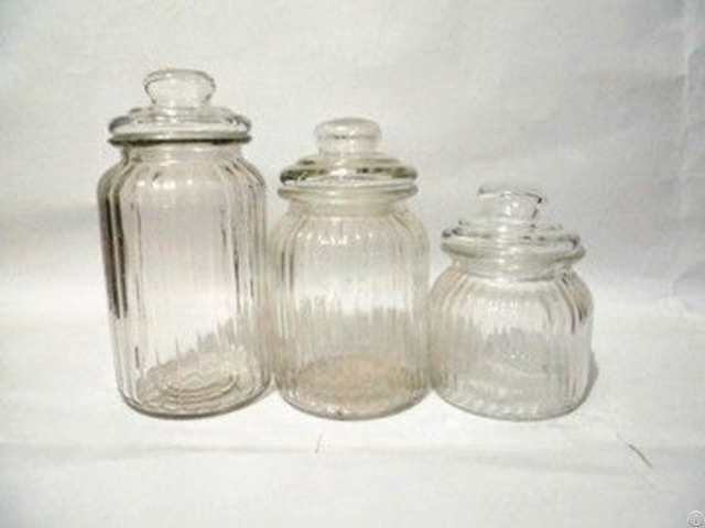 Transparent Canister Bottle With Vertical Grain And Glass Lids