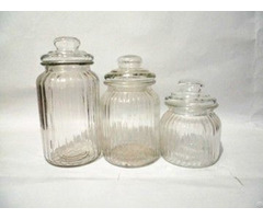 Transparent Canister Bottle With Vertical Grain And Glass Lids
