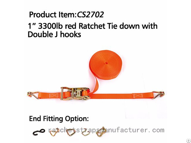 Cs2702 1 3300lbs Red Ratchet Tie Down With Double J Hooks