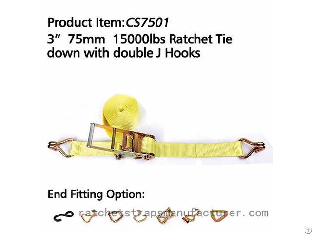 Cs7501 3 75mm 15000lbs Ratchet Tie Down With Double J Hooks