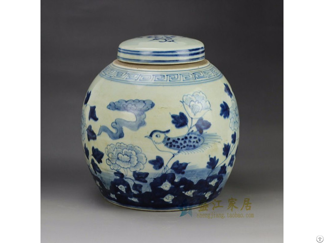 Rzgc01 C China Supplier Low Price Hand Paint Bird Flower Pattern Blue And White Ceramic Jar