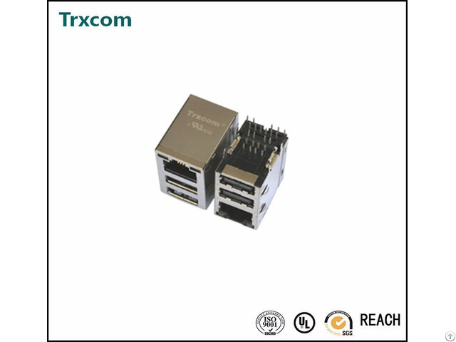 Trxcom Rj45 Connector With 10 100base Tx Jack Dual Usb Combo Trju5104bgnl