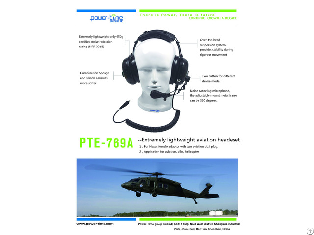 Extremely Lightweight Aviation Headset For Pilot Helicopter Pte 769a