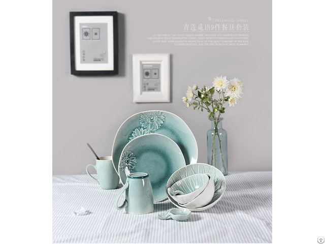 Ice Crack Cyan Tableware Set