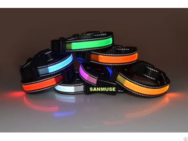 Reflective Led Nylon Pet Dog Collar Solar Energy And Usb Charge