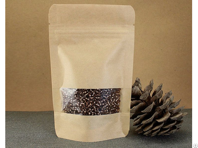250g Capacity Kraft Paper Standup Bag With A Clear Square Window