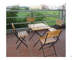 Folding Garden Set Wooden Table And Chair Metal Frame
