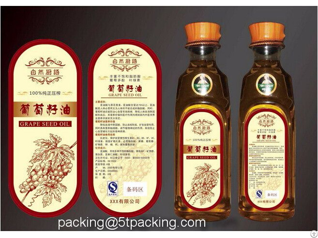 Nature Grape Seed Oil Bottle Applied Plastic Adhesive Labels