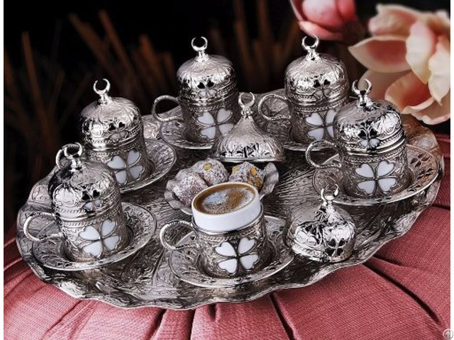 Coffee Set Clover Pattern 27 Pieces Silver Color