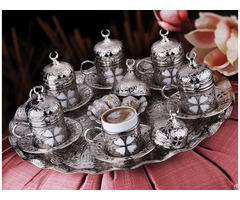 Coffee Set Clover Pattern 27 Pieces Silver Color