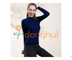 Plain Knitted Cashmere With Wool Crew Neck Sweater For Women