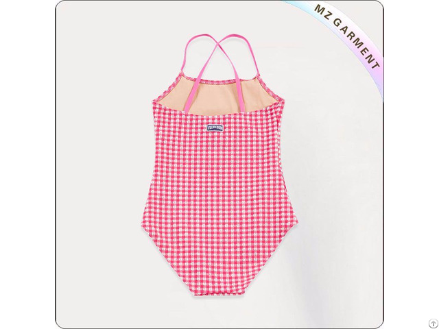 Kids White And Red Lattice Swimsuit