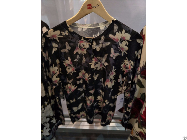 Printed Sweater Women Knits Black Pullover Flowers