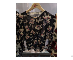 Printed Sweater Women Knits Black Pullover Flowers