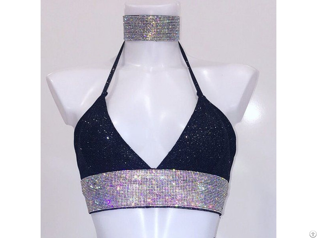 Women Gliter Crop Top With Dimante Crystal Band