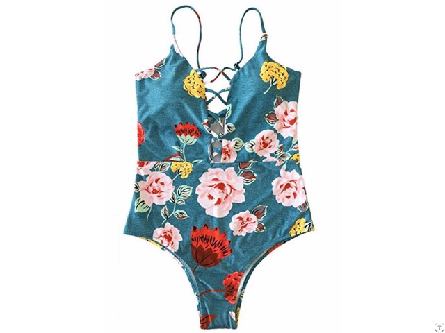 One Piece Swimwear Front Strappy Cross Women S Swimsuit Print Bathing Suit