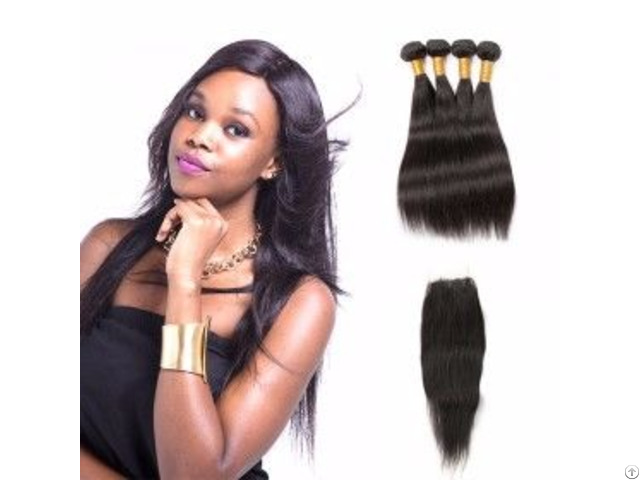 Indian Straight Hair Weave With Lace Closure 3 Bundles