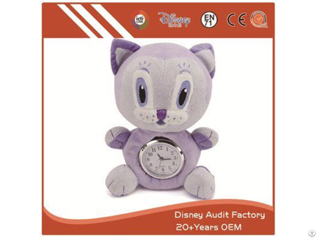 Plush Stuffed Cat Toy Clock Filling 100 Percent Pp Cotton 20cm