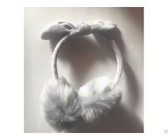 Newest Ladies Fancy Gray Long Hair Fake Fur Earmuff With Rabbit Ear And Knot