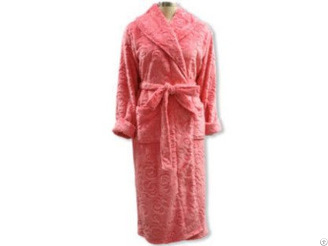 Ladies Pink Rose Cut Pile Flannel Fleece Robe Ls 1282