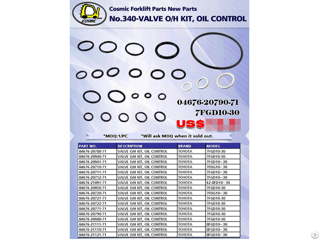 Cosmic Forklift Parts New Valve O H Kit Oil Control