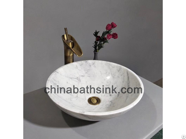 Carrara White Marble Bathroom Round Vessel Sinks