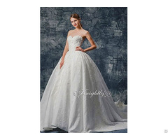 Stapsless Jacquard Satin Lace Applique Wedding Gown