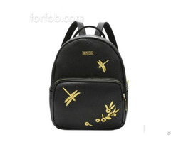 Ladies Floral Dragonfly Printed Portable Schoolbags Pu Leather Backpack