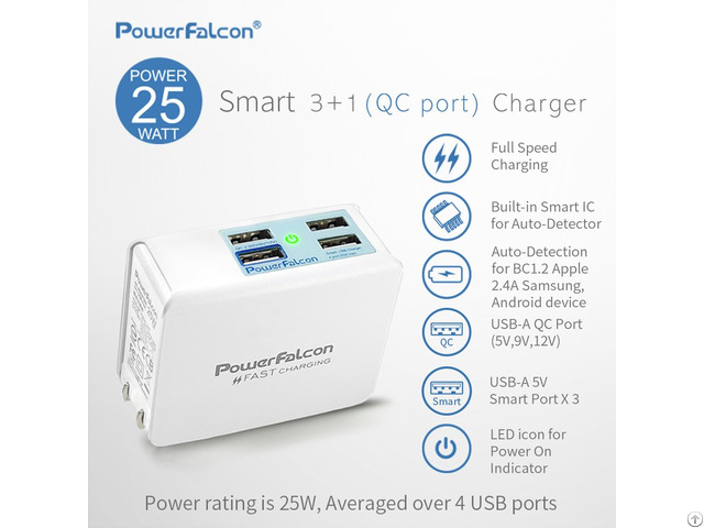 Powerfalcon 25w Smart 3 1 Qc2 0 Port Charger Foldable