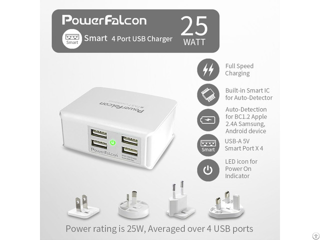 25w Smart 4 Port Usb Charger Interchangable