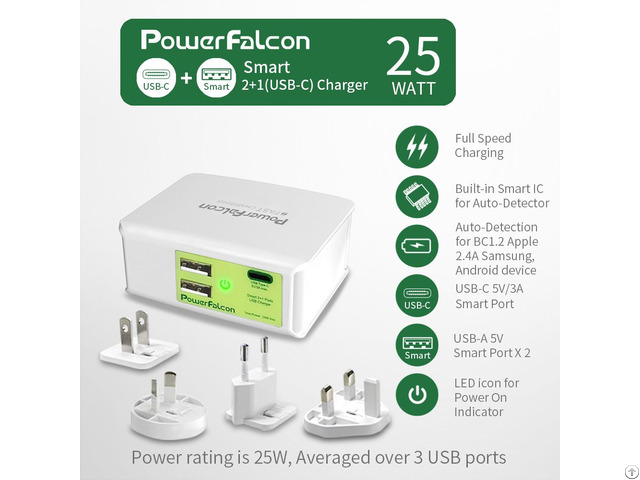 Powerfalcon 25w Smart 2 1 Type C Port Charger Interchangable