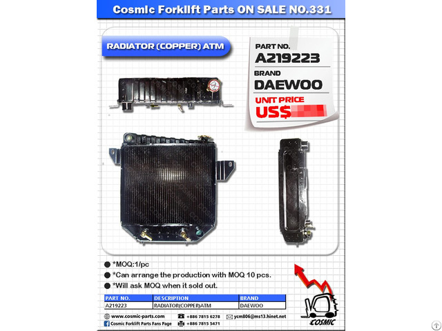 Cosmic Forklift Parts On Sale 331 Radiator Copper Atm