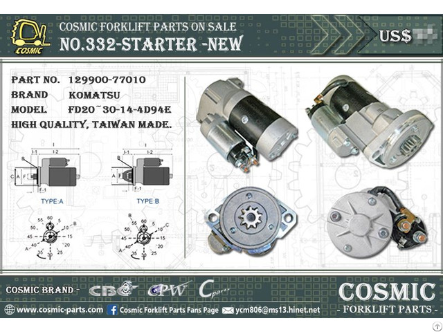 Cosmic Forklift Parts On Sale 332 Starter New