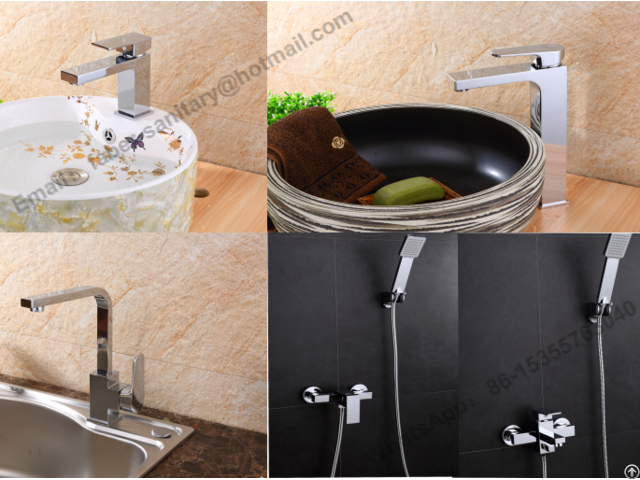 Deck Mounted Single Lever Chrome Plated Square Bathroom Brass Basin Faucet
