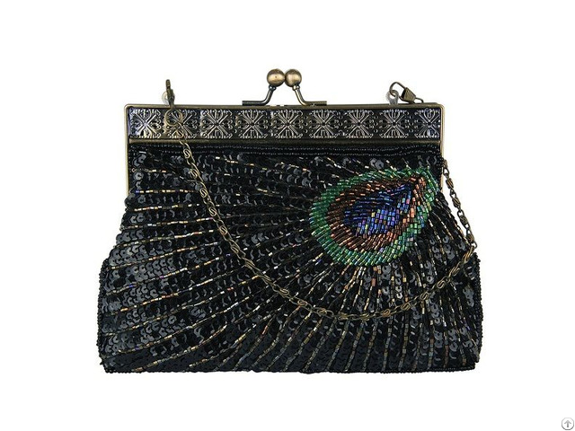 Vintage Clutch Teal Peacock Antique Beaded Sequin Evening Handbag Sunburst Navy And Turquoise Purse