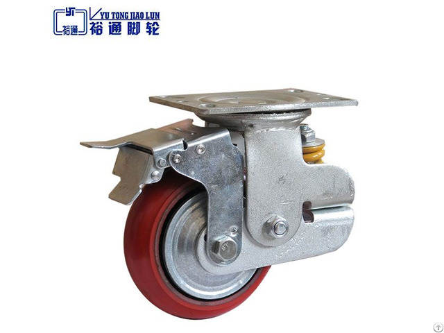 Single Spring Pu Korean Shock Absorbing Caster With Brake