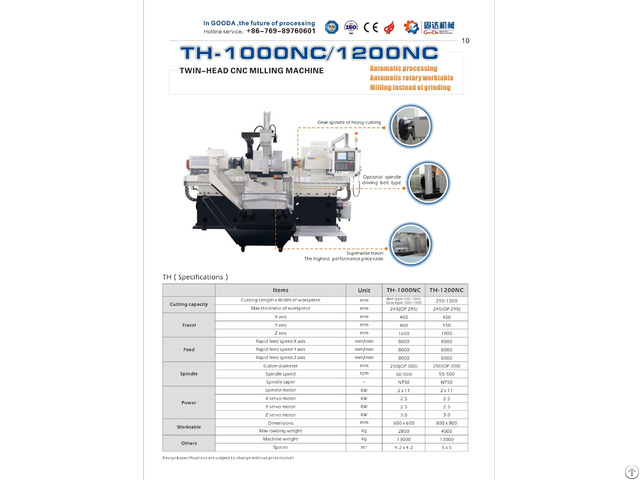 Gooda Cnc Duplex Milling Machine Th 1000nc 1200nc