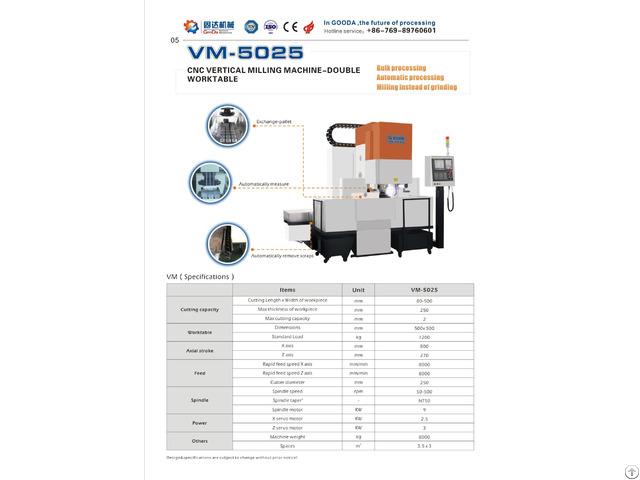 Cnc Vertical Milling Machine Double Worktable Vm 5025