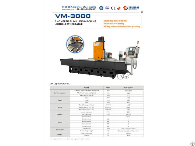 Cnc Vertical Milling Machine Vm 3000