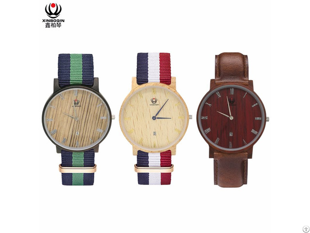 Xinboqin Custom Wrist Watches Mens Women Minimalist Water Proof Ultra Thin Quartz Wood Watch