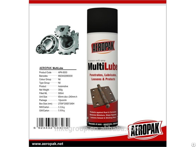 Aeropak 500ml Anti Rust Agent Lubricant Spray Multilube