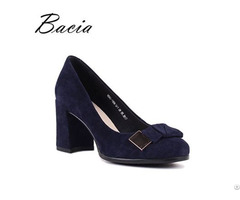 Blue Sheep Suede Pumps Bow Tie Natural Leather Shoes